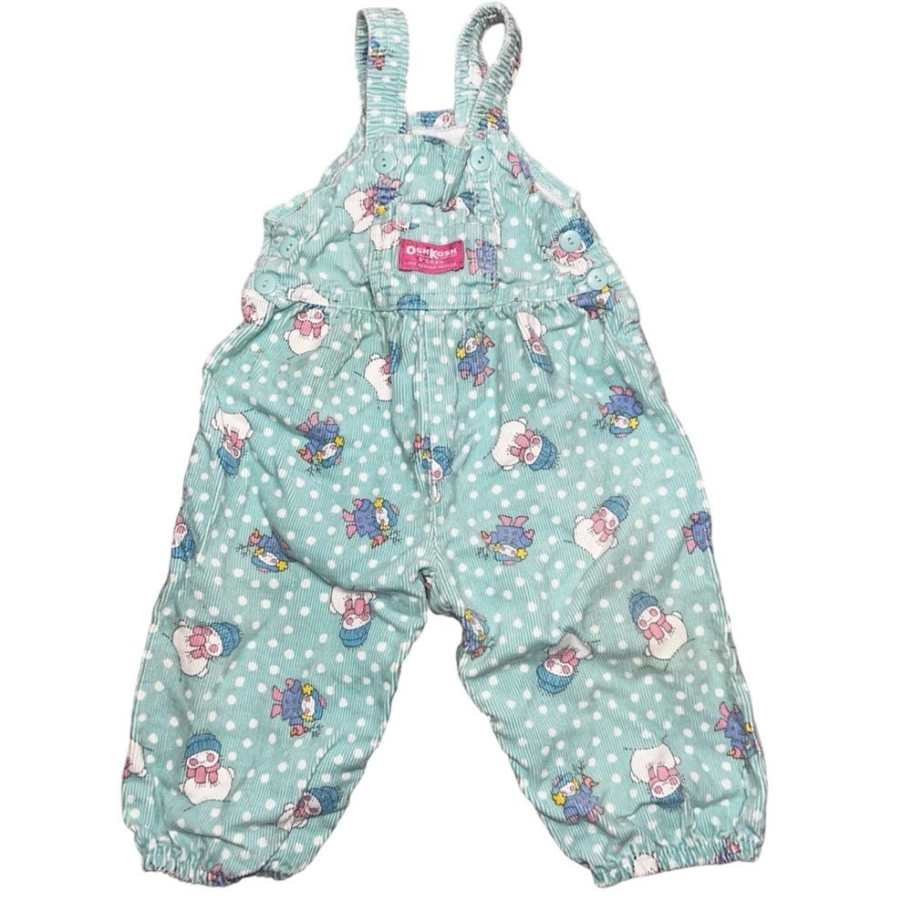 Rare Vintage OshKosh B'Gosh Corduroy Overalls Turquoise Snowman Unisex Size 12M